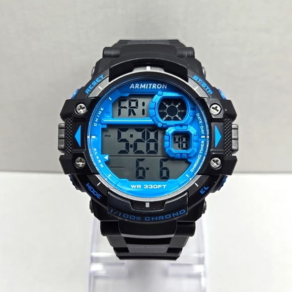Armitron Pro Sport 408309 Digital Chronograph Watch New Battery Blue Black - Picture 1 of 10